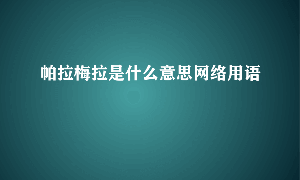 帕拉梅拉是什么意思网络用语