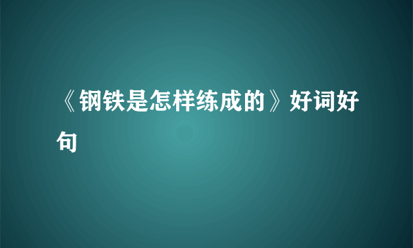 《钢铁是怎样练成的》好词好句