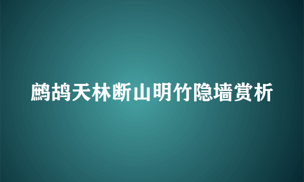 鹧鸪天林断山明竹隐墙赏析