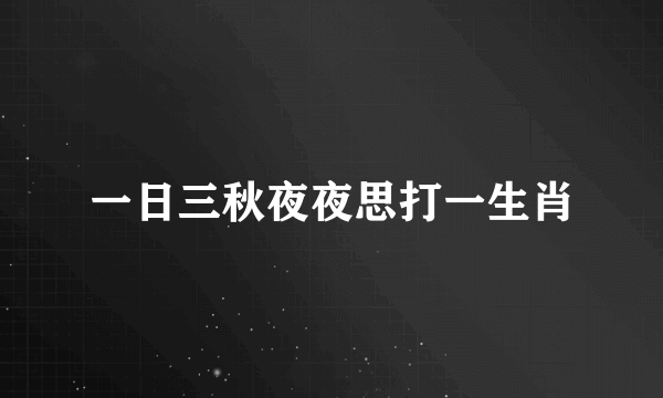 一日三秋夜夜思打一生肖