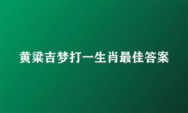 黄粱吉梦打一生肖最佳答案