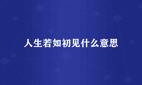 人生若如初见什么意思