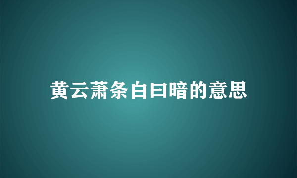 黄云萧条白曰暗的意思