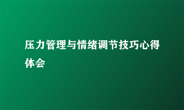 压力管理与情绪调节技巧心得体会