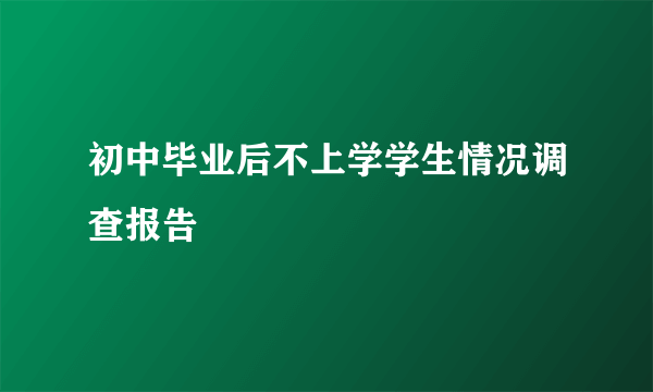 初中毕业后不上学学生情况调查报告