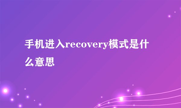 手机进入recovery模式是什么意思