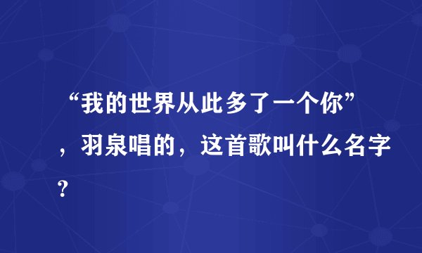 “我的世界从此多了一个你”，羽泉唱的，这首歌叫什么名字？
