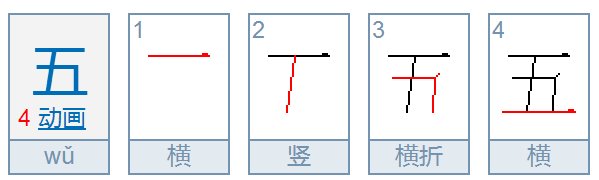 “五”的笔画笔顺是什么？