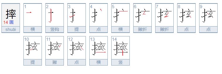请问摔字的笔顺 是 ？？？