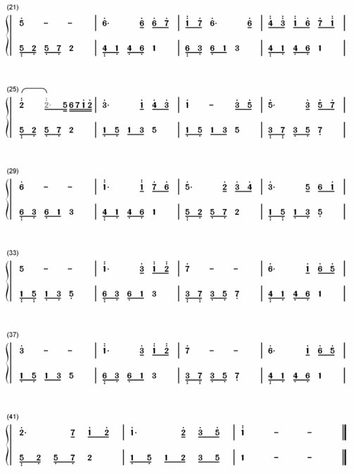 急需，钢琴曲初雪的纯数字简谱。