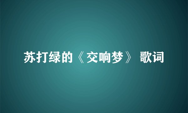 苏打绿的《交响梦》 歌词