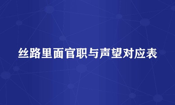丝路里面官职与声望对应表