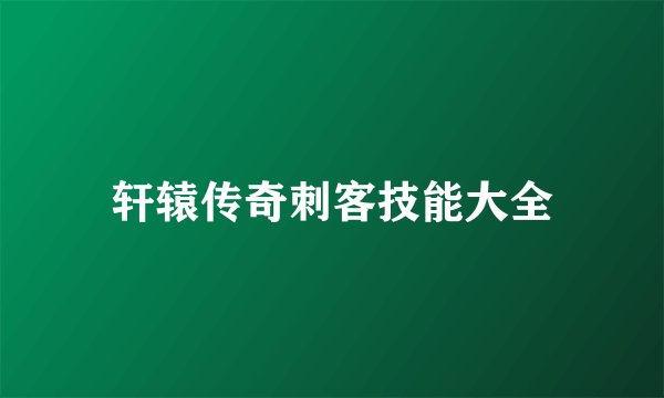 轩辕传奇刺客技能大全