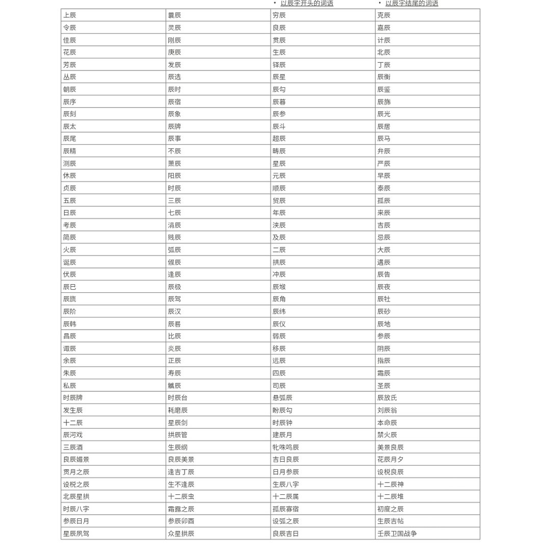 辰词语有哪些词语