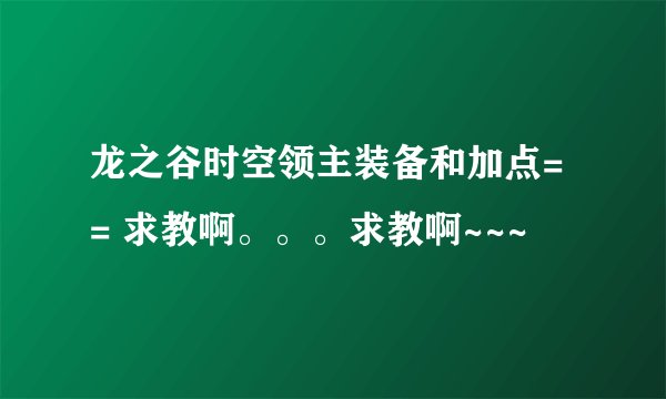 龙之谷时空领主装备和加点= = 求教啊。。。求教啊~~~