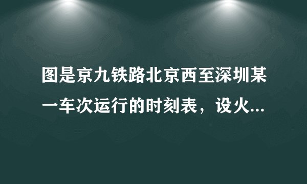 图是京九铁路北京西至深圳某一车次运行的时刻表，设火车在每个车站都能准点到达，准点开出