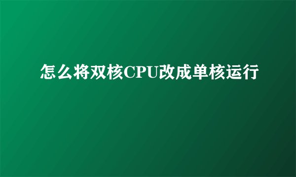 怎么将双核CPU改成单核运行