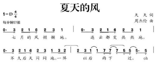 《夏天的风》的数字简谱是什么？