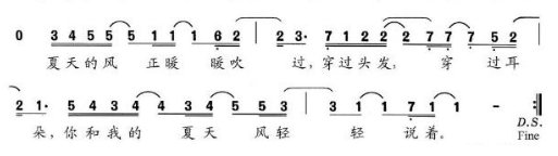《夏天的风》的数字简谱是什么？