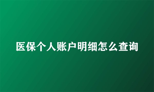 医保个人账户明细怎么查询