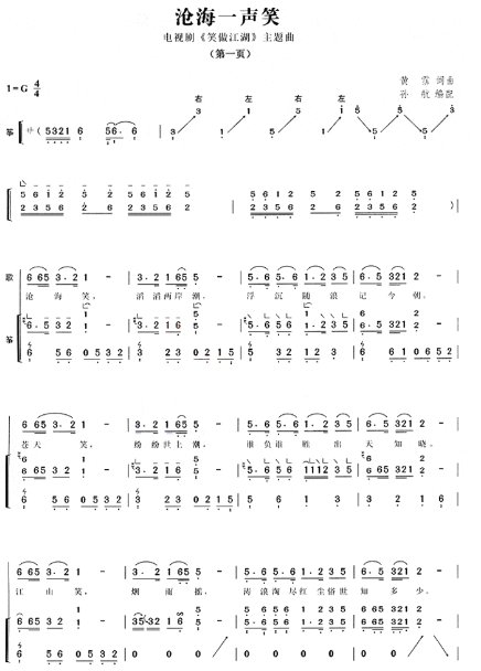 沧海一声笑古筝简谱