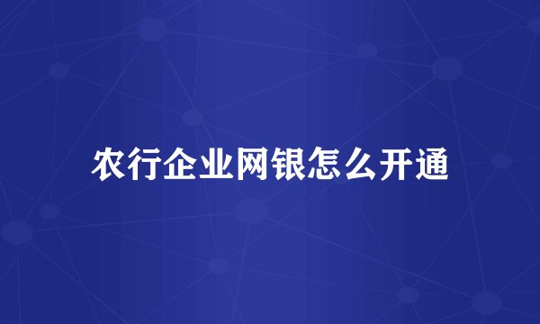 农行企业网银怎么开通