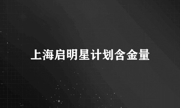 上海启明星计划含金量