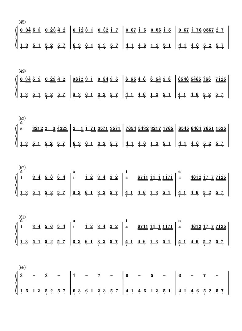 《卡农》的简谱(双手)