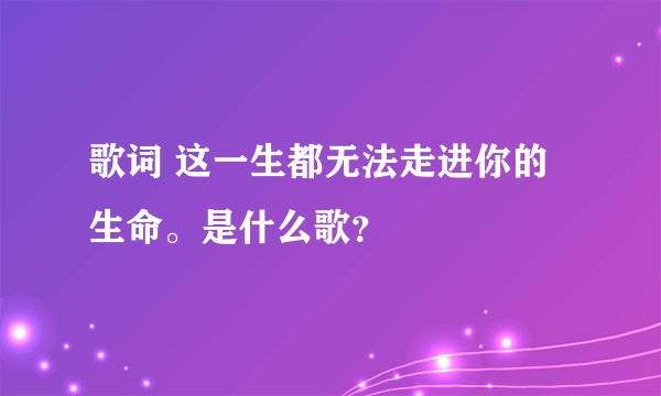 歌词 这一生都无法走进你的生命。是什么歌？