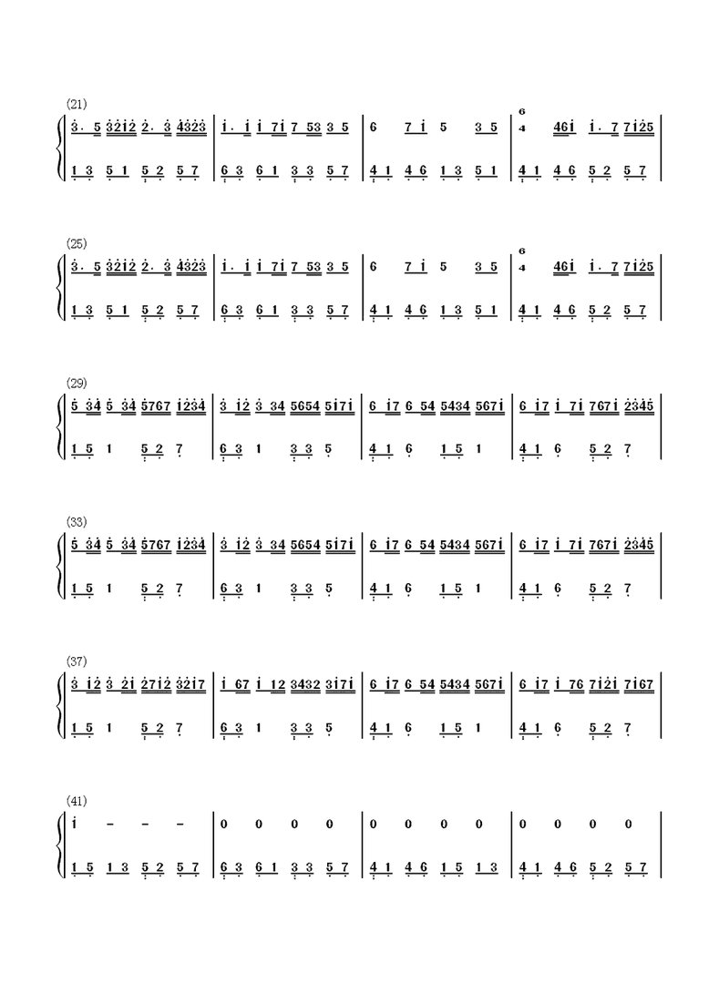 《卡农》的简谱(双手)