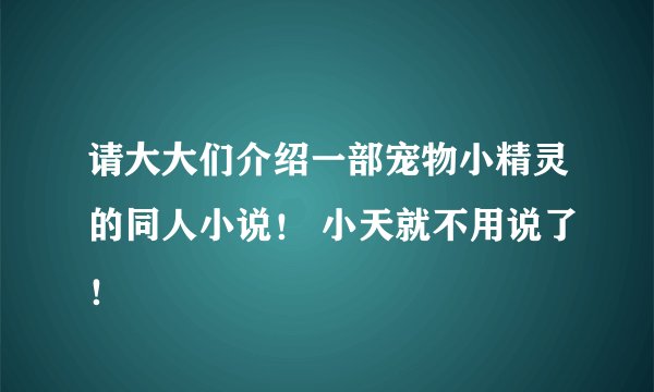 请大大们介绍一部宠物小精灵的同人小说！ 小天就不用说了！