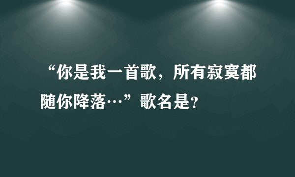 “你是我一首歌，所有寂寞都随你降落…”歌名是？