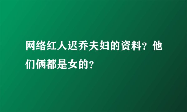 网络红人迟乔夫妇的资料？他们俩都是女的？