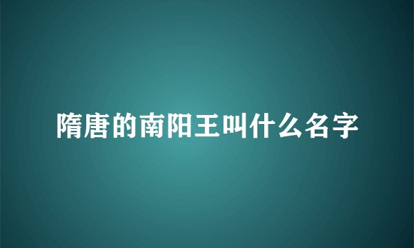 隋唐的南阳王叫什么名字