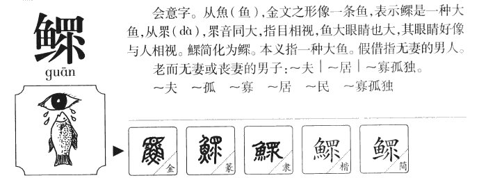 请问鳏字怎么读，怎么解释