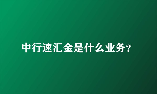 中行速汇金是什么业务？