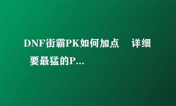 DNF街霸PK如何加点    详细   要最猛的PK加点方式