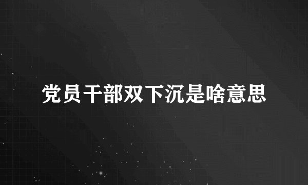 党员干部双下沉是啥意思