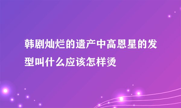 韩剧灿烂的遗产中高恩星的发型叫什么应该怎样烫