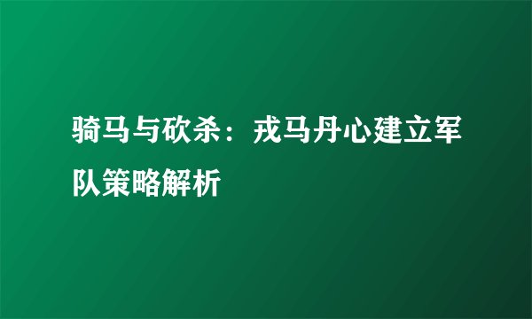 骑马与砍杀：戎马丹心建立军队策略解析
