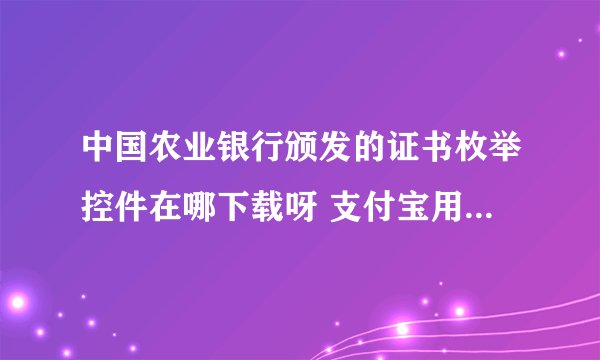 中国农业银行颁发的证书枚举控件在哪下载呀 支付宝用农行的的k宝充值，怎么证书下拉菜单为空 提示是您必须