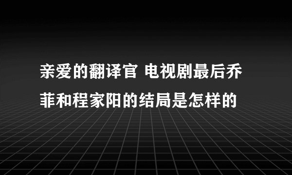 亲爱的翻译官 电视剧最后乔菲和程家阳的结局是怎样的