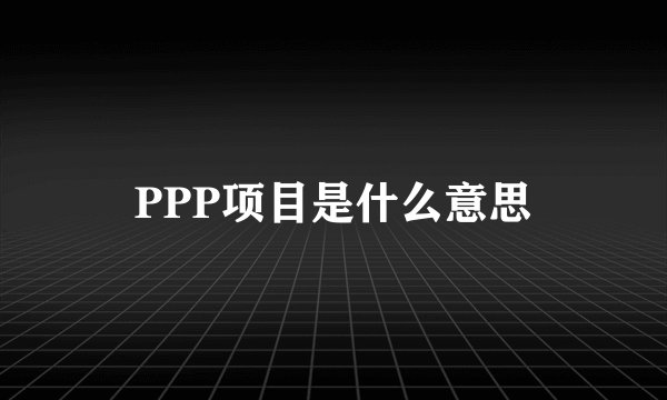 PPP项目是什么意思