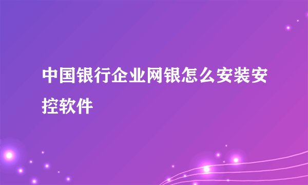 中国银行企业网银怎么安装安控软件