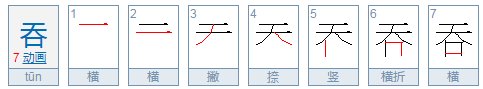 吞、考、拣、贵、初的部首和笔顺是什么