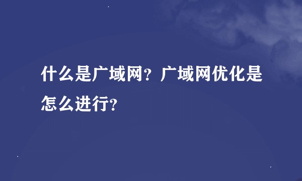什么是广域网？广域网优化是怎么进行？