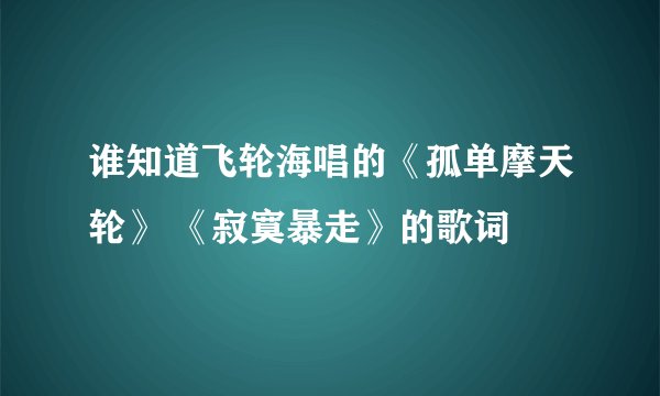 谁知道飞轮海唱的《孤单摩天轮》 《寂寞暴走》的歌词