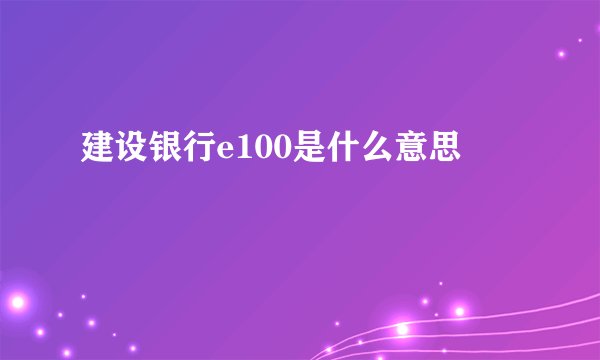 建设银行e100是什么意思