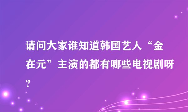 请问大家谁知道韩国艺人“金在元”主演的都有哪些电视剧呀？