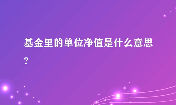 基金里的单位净值是什么意思？